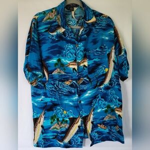 Banana Split Hawaiian blue fish shirt XL